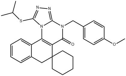 1-(isopropylsulfanyl)-4-(4-methoxybenzyl)-6,7-dihydrospiro(benzo[h][1,2,4]triazolo[4,3-a]quinazoline-6,1'-cyclohexane)-5(4H)-one 结构式