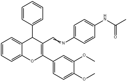 N-[4-({[2-(3,4-dimethoxyphenyl)-4-phenyl-4H-chromen-3-yl]methylene}amino)phenyl]acetamide 结构式