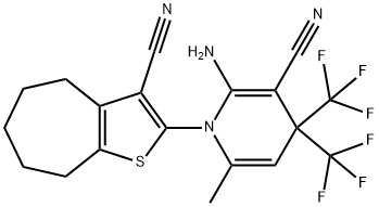 2-amino-1-(3-cyano-5,6,7,8-tetrahydro-4H-cyclohepta[b]thien-2-yl)-6-methyl-4,4-bis(trifluoromethyl)-1,4-dihydro-3-pyridinecarbonitrile 结构式