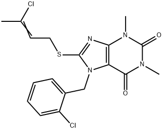 7-(2-chlorobenzyl)-8-[(3-chloro-2-butenyl)sulfanyl]-1,3-dimethyl-3,7-dihydro-1H-purine-2,6-dione 结构式