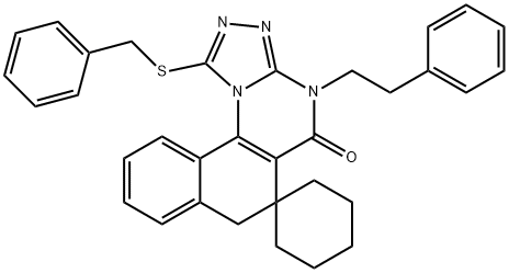 1-(benzylsulfanyl)-4-(2-phenylethyl)-6,7-dihydrospiro(benzo[h][1,2,4]triazolo[4,3-a]quinazoline-6,1'-cyclohexane)-5(4H)-one 结构式
