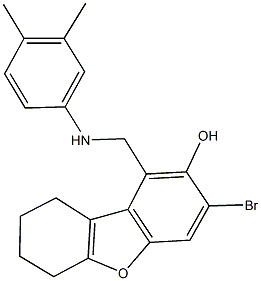 3-bromo-1-[(3,4-dimethylanilino)methyl]-6,7,8,9-tetrahydrodibenzo[b,d]furan-2-ol 结构式