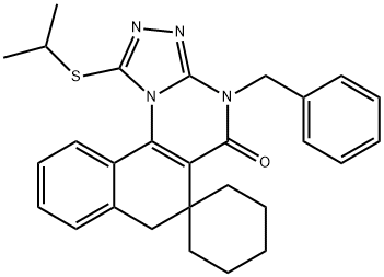 1-(isopropylsulfanyl)-4-benzyl-6,7-dihydrospiro(benzo[h][1,2,4]triazolo[4,3-a]quinazoline-6,1'-cyclohexane)-5(4H)-one 结构式