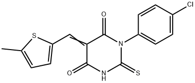 1-(4-chlorophenyl)-5-[(5-methyl-2-thienyl)methylene]-2-thioxodihydro-4,6(1H,5H)-pyrimidinedione 结构式