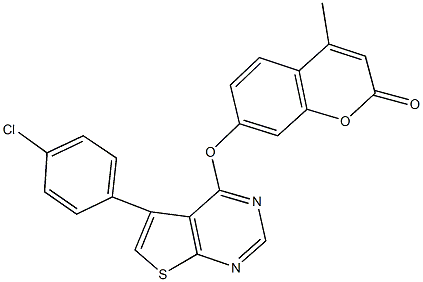 7-{[5-(4-chlorophenyl)thieno[2,3-d]pyrimidin-4-yl]oxy}-4-methyl-2H-chromen-2-one 结构式