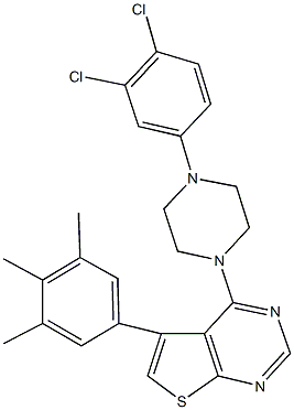 4-[4-(3,4-dichlorophenyl)-1-piperazinyl]-5-(3,4,5-trimethylphenyl)thieno[2,3-d]pyrimidine 结构式