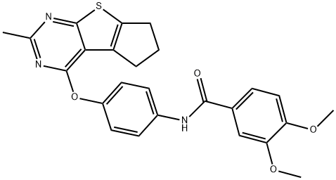 N-{4-[(2-methyl-6,7-dihydro-5H-cyclopenta[4,5]thieno[2,3-d]pyrimidin-4-yl)oxy]phenyl}-3,4-bis(methyloxy)benzamide 结构式