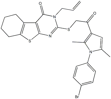 3-allyl-2-({2-[1-(4-bromophenyl)-2,5-dimethyl-1H-pyrrol-3-yl]-2-oxoethyl}sulfanyl)-5,6,7,8-tetrahydro[1]benzothieno[2,3-d]pyrimidin-4(3H)-one 结构式