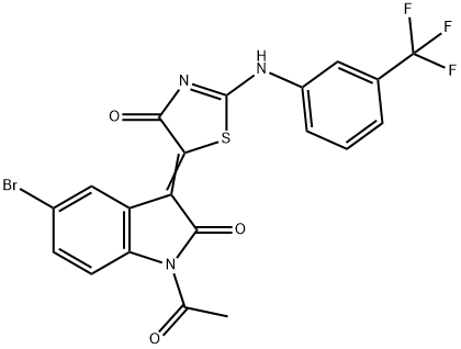 1-acetyl-5-bromo-3-(4-oxo-2-[3-(trifluoromethyl)anilino]-1,3-thiazol-5(4H)-ylidene)-1,3-dihydro-2H-indol-2-one 结构式