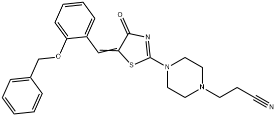 3-(4-{5-[2-(benzyloxy)benzylidene]-4-oxo-4,5-dihydro-1,3-thiazol-2-yl}-1-piperazinyl)propanenitrile 结构式