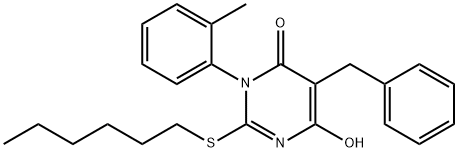 5-benzyl-2-(hexylsulfanyl)-6-hydroxy-3-(2-methylphenyl)-4(3H)-pyrimidinone 结构式
