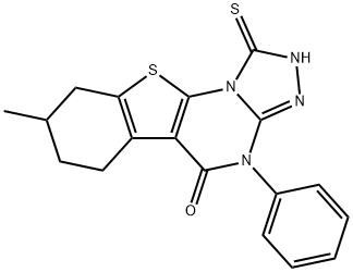 8-methyl-4-phenyl-1-sulfanyl-6,7,8,9-tetrahydro[1]benzothieno[3,2-e][1,2,4]triazolo[4,3-a]pyrimidin-5(4H)-one 结构式