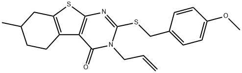 3-allyl-2-[(4-methoxybenzyl)sulfanyl]-7-methyl-5,6,7,8-tetrahydro[1]benzothieno[2,3-d]pyrimidin-4(3H)-one 结构式