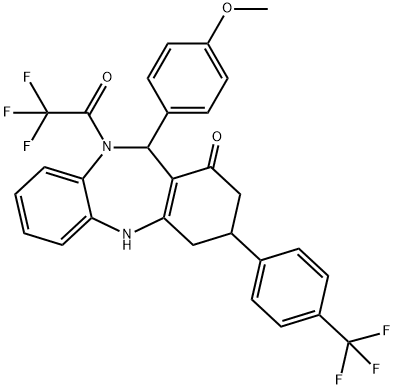 11-(4-methoxyphenyl)-10-(trifluoroacetyl)-3-[4-(trifluoromethyl)phenyl]-2,3,4,5,10,11-hexahydro-1H-dibenzo[b,e][1,4]diazepin-1-one 结构式