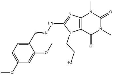 2,4-dimethoxybenzaldehyde [7-(2-hydroxyethyl)-1,3-dimethyl-2,6-dioxo-2,3,6,7-tetrahydro-1H-purin-8-yl]hydrazone 结构式