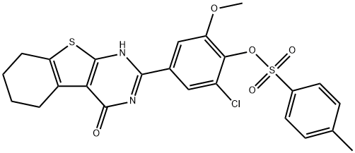 2-chloro-6-methoxy-4-(4-oxo-3,4,5,6,7,8-hexahydro[1]benzothieno[2,3-d]pyrimidin-2-yl)phenyl 4-methylbenzenesulfonate 结构式