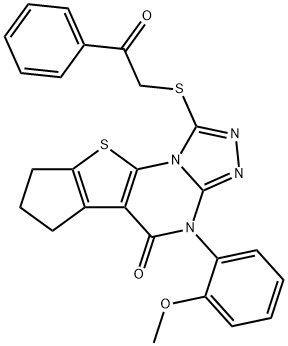 4-(2-methoxyphenyl)-1-[(2-oxo-2-phenylethyl)sulfanyl]-7,8-dihydro-6H-cyclopenta[4,5]thieno[3,2-e][1,2,4]triazolo[4,3-a]pyrimidin-5(4H)-one 结构式