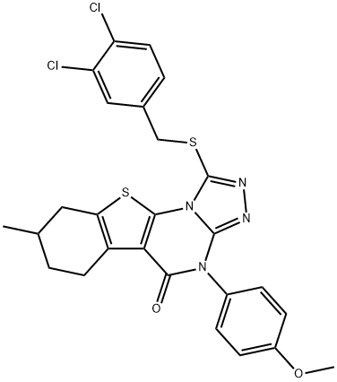 1-[(3,4-dichlorobenzyl)sulfanyl]-4-(4-methoxyphenyl)-8-methyl-6,7,8,9-tetrahydro[1]benzothieno[3,2-e][1,2,4]triazolo[4,3-a]pyrimidin-5(4H)-one 结构式