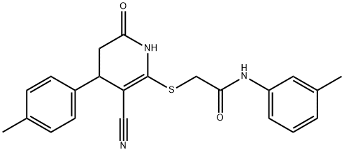 2-{[3-cyano-4-(4-methylphenyl)-6-oxo-1,4,5,6-tetrahydro-2-pyridinyl]sulfanyl}-N-(3-methylphenyl)acetamide 结构式