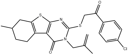 2-{[2-(4-chlorophenyl)-2-oxoethyl]sulfanyl}-7-methyl-3-(2-methyl-2-propenyl)-5,6,7,8-tetrahydro[1]benzothieno[2,3-d]pyrimidin-4(3H)-one 结构式