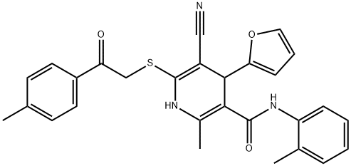 5-cyano-4-(2-furyl)-2-methyl-N-(2-methylphenyl)-6-{[2-(4-methylphenyl)-2-oxoethyl]sulfanyl}-1,4-dihydro-3-pyridinecarboxamide 结构式