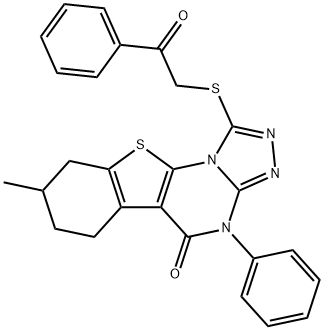 8-methyl-1-[(2-oxo-2-phenylethyl)sulfanyl]-4-phenyl-6,7,8,9-tetrahydro[1]benzothieno[3,2-e][1,2,4]triazolo[4,3-a]pyrimidin-5(4H)-one 结构式