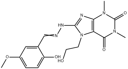 2-hydroxy-5-methoxybenzaldehyde [7-(2-hydroxyethyl)-1,3-dimethyl-2,6-dioxo-2,3,6,7-tetrahydro-1H-purin-8-yl]hydrazone 结构式