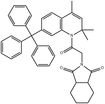 2-[2-oxo-2-(2,2,4-trimethyl-7-trityl-1(2H)-quinolinyl)ethyl]hexahydro-1H-isoindole-1,3(2H)-dione 结构式