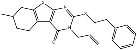 3-allyl-7-methyl-2-[(2-phenylethyl)sulfanyl]-5,6,7,8-tetrahydro[1]benzothieno[2,3-d]pyrimidin-4(3H)-one 结构式