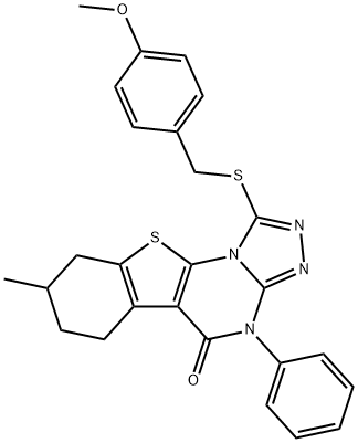 1-[(4-methoxybenzyl)sulfanyl]-8-methyl-4-phenyl-6,7,8,9-tetrahydro[1]benzothieno[3,2-e][1,2,4]triazolo[4,3-a]pyrimidin-5(4H)-one 结构式