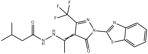 N'-{1-[1-(1,3-benzothiazol-2-yl)-5-oxo-3-(trifluoromethyl)-1,5-dihydro-4H-pyrazol-4-ylidene]ethyl}-3-methylbutanohydrazide 结构式