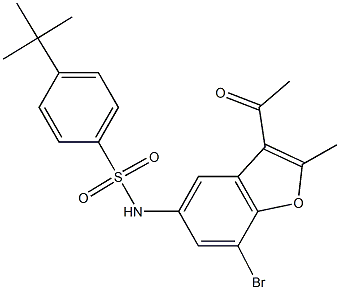 N-(3-acetyl-7-bromo-2-methyl-1-benzofuran-5-yl)-4-tert-butylbenzenesulfonamide 结构式