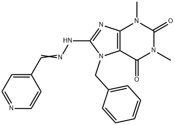 isonicotinaldehyde (7-benzyl-1,3-dimethyl-2,6-dioxo-2,3,6,7-tetrahydro-1H-purin-8-yl)hydrazone 结构式