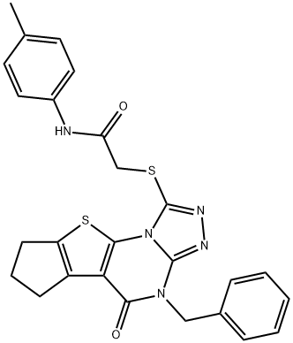 2-[(4-benzyl-5-oxo-4,5,7,8-tetrahydro-6H-cyclopenta[4,5]thieno[3,2-e][1,2,4]triazolo[4,3-a]pyrimidin-1-yl)sulfanyl]-N-(4-methylphenyl)acetamide 结构式