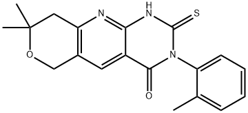 8,8-dimethyl-3-(2-methylphenyl)-2-sulfanyl-3,6,8,9-tetrahydro-4H-pyrano[3',4':5,6]pyrido[2,3-d]pyrimidin-4-one 结构式