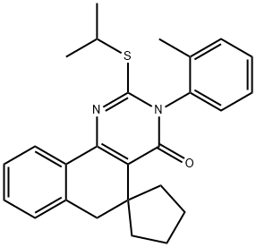 2-(isopropylsulfanyl)-3-(2-methylphenyl)-5,6-dihydrospiro(benzo[h]quinazoline-5,1'-cyclopentane)-4(3H)-one 结构式