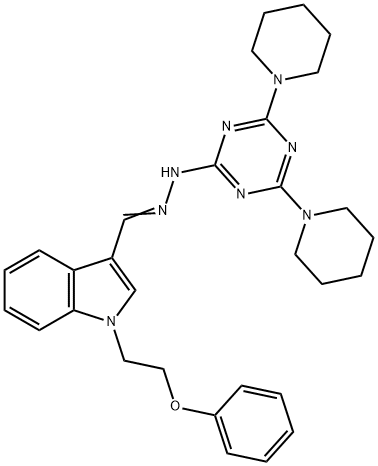 1-(2-phenoxyethyl)-1H-indole-3-carbaldehyde [4,6-di(1-piperidinyl)-1,3,5-triazin-2-yl]hydrazone 结构式