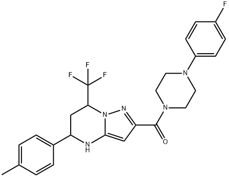 2-{[4-(4-fluorophenyl)piperazin-1-yl]carbonyl}-5-(4-methylphenyl)-7-(trifluoromethyl)-4,5,6,7-tetrahydropyrazolo[1,5-a]pyrimidine 结构式