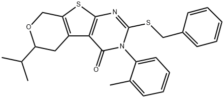 2-(benzylsulfanyl)-6-isopropyl-3-(2-methylphenyl)-3,5,6,8-tetrahydro-4H-pyrano[4',3':4,5]thieno[2,3-d]pyrimidin-4-one 结构式