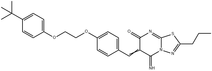 6-{4-[2-(4-tert-butylphenoxy)ethoxy]benzylidene}-5-imino-2-propyl-5,6-dihydro-7H-[1,3,4]thiadiazolo[3,2-a]pyrimidin-7-one 结构式