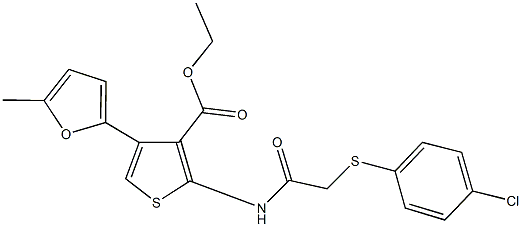 ethyl 2-({[(4-chlorophenyl)sulfanyl]acetyl}amino)-4-(5-methyl-2-furyl)-3-thiophenecarboxylate 结构式