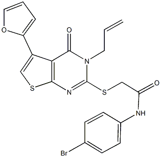 2-{[3-allyl-5-(2-furyl)-4-oxo-3,4-dihydrothieno[2,3-d]pyrimidin-2-yl]sulfanyl}-N-(4-bromophenyl)acetamide 结构式