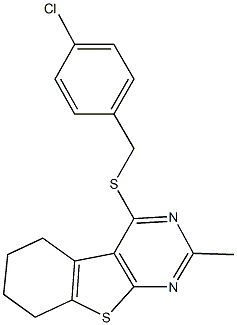 4-chlorobenzyl 2-methyl-5,6,7,8-tetrahydro[1]benzothieno[2,3-d]pyrimidin-4-yl sulfide 结构式