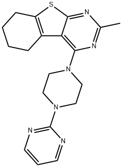 2-methyl-4-[4-(2-pyrimidinyl)-1-piperazinyl]-5,6,7,8-tetrahydro[1]benzothieno[2,3-d]pyrimidine 结构式