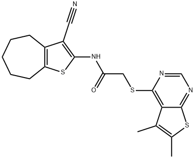 N-(3-cyano-5,6,7,8-tetrahydro-4H-cyclohepta[b]thien-2-yl)-2-[(5,6-dimethylthieno[2,3-d]pyrimidin-4-yl)sulfanyl]acetamide 结构式