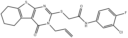 2-[(3-allyl-4-oxo-3,4,5,6,7,8-hexahydro[1]benzothieno[2,3-d]pyrimidin-2-yl)sulfanyl]-N-(3-chloro-4-fluorophenyl)acetamide 结构式