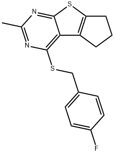 4-[(4-fluorobenzyl)sulfanyl]-2-methyl-6,7-dihydro-5H-cyclopenta[4,5]thieno[2,3-d]pyrimidine 结构式