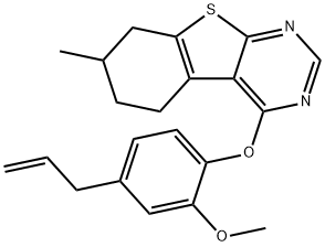 4-(4-allyl-2-methoxyphenoxy)-7-methyl-5,6,7,8-tetrahydro[1]benzothieno[2,3-d]pyrimidine 结构式