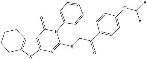 2-({2-[4-(difluoromethoxy)phenyl]-2-oxoethyl}sulfanyl)-3-phenyl-5,6,7,8-tetrahydro[1]benzothieno[2,3-d]pyrimidin-4(3H)-one 结构式