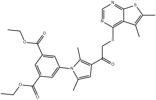 diethyl 5-(3-{[(5,6-dimethylthieno[2,3-d]pyrimidin-4-yl)sulfanyl]acetyl}-2,5-dimethyl-1H-pyrrol-1-yl)isophthalate 结构式